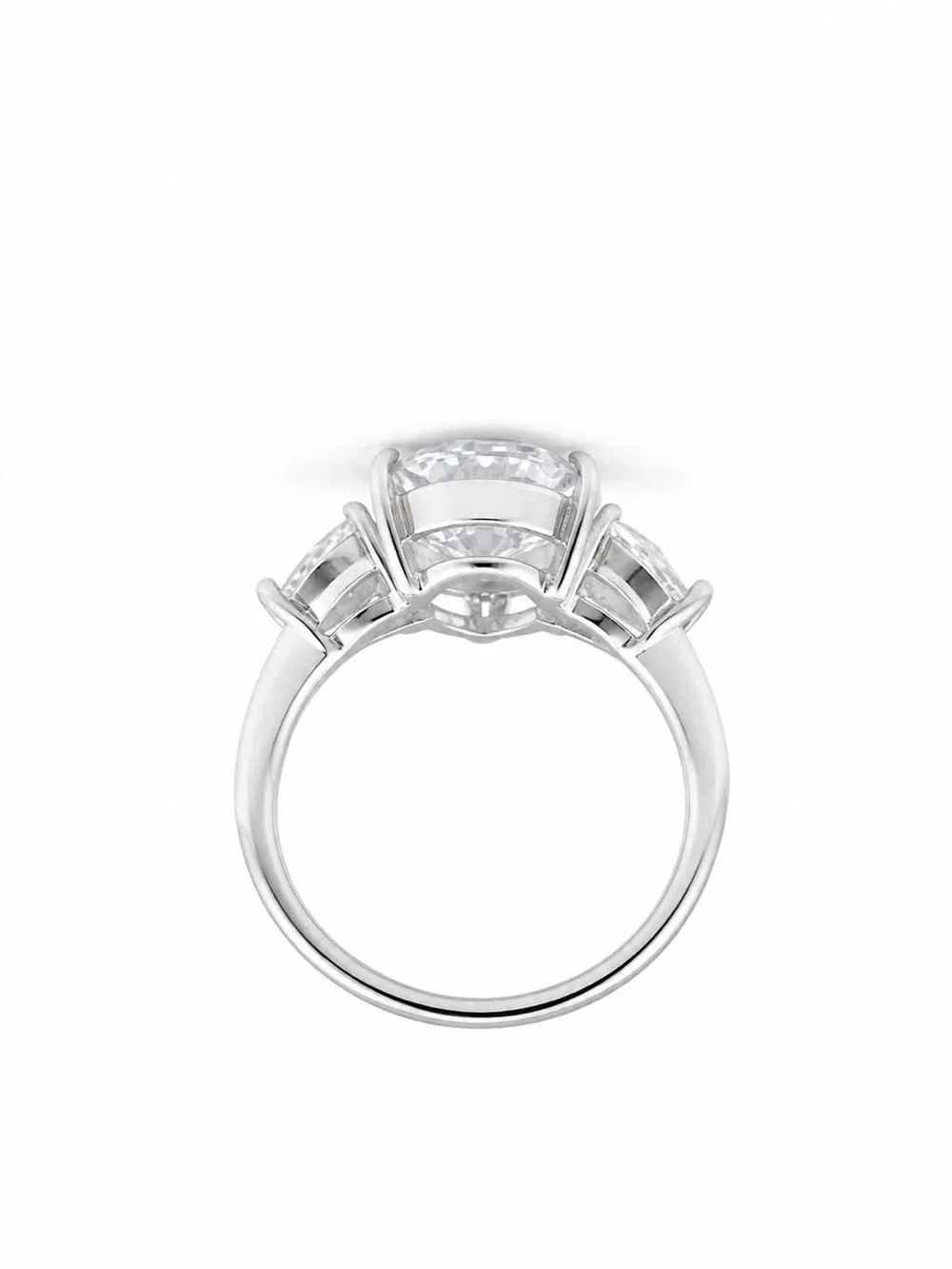 Pear-Shaped White Stone Three-Stone Ring in Silver Tone